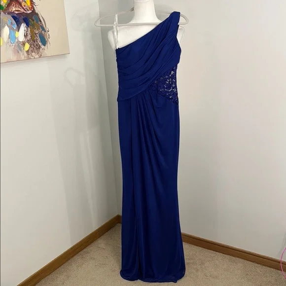 David's Bridal | Dresses | Davids Bridal Blue Oneshoulder Gown For Wedding  Guest | Poshmark